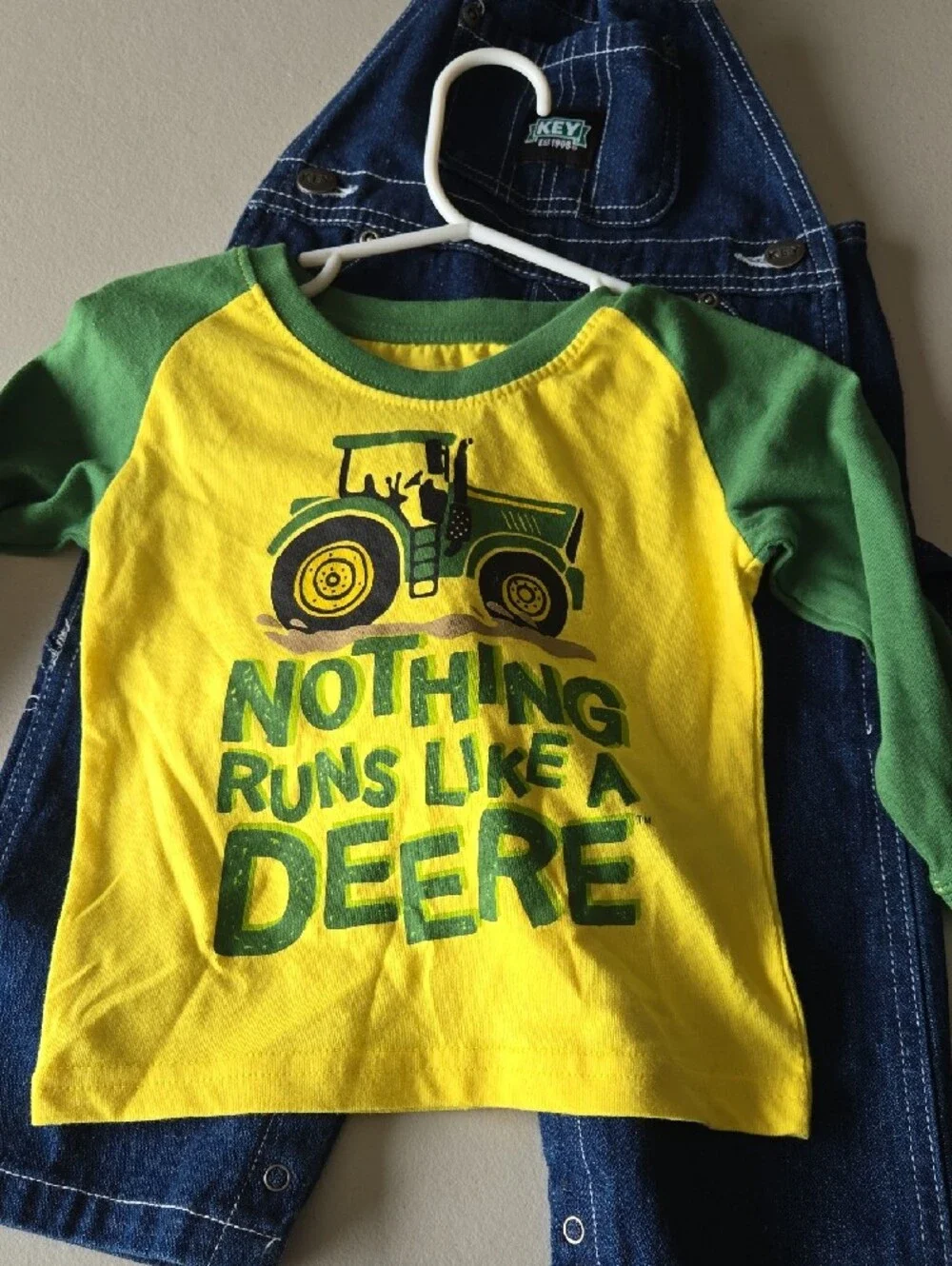 KEY Overalls With A JOHN  DEERE Shirt, 12M